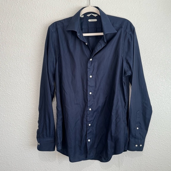 Suitsupply Dress Shirt Men 15.5 39 Navy Blue Traveller Extra Slim Fit Business - Picture 1 of 11